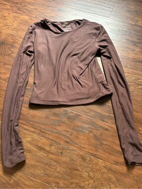 Pink Republic Long Sleeve Crewneck Top in Chocolate Brown